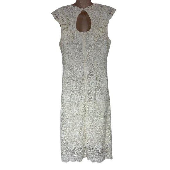 Size Large IVORY CREME LACE‎ PENCIL DRESS Sheath Wedding Bride Mother Groom - Picture 4 of 5
